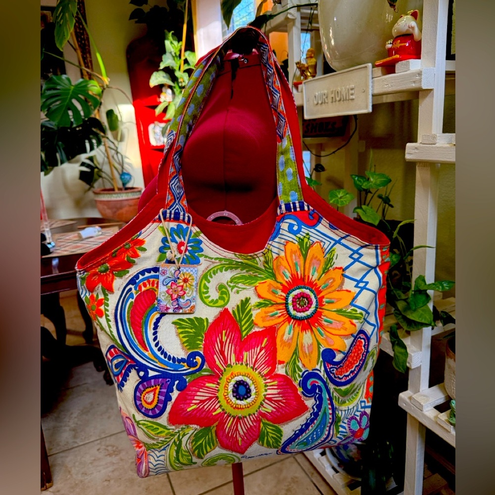 Kate McRostie Art Ikat Floral Canvas Bag Purse Tote. Excellent condition